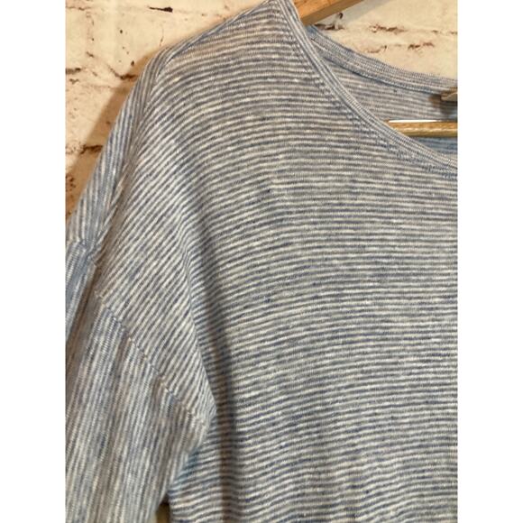 C&C California Top Womens Large Linen Light Blue Striped Lightweight Beachy - Picture 2 of 12